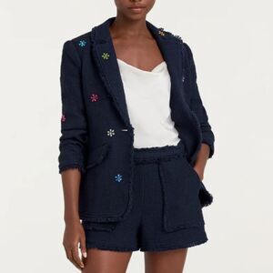 Cinq à Sept Allen Boxweave Shorts Navy Tweed Shorts with Fringe, 4